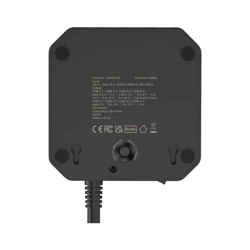 verbatim-4-ac-outlet-8-port-65w-pd-qc-3.0-power-strip-black-66960-04