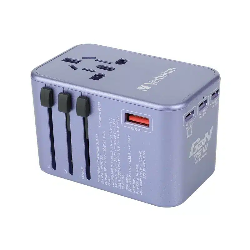 verbatim-5-port-75w-pd-3.0-qc-3.0-gan-universal-travel-adaptor-purple-66920-01